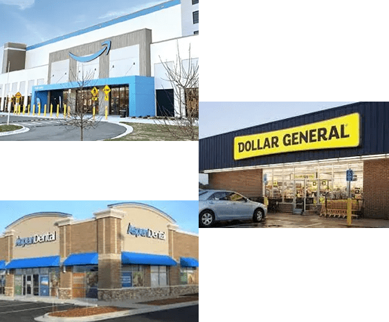 A collage of different stores in the same area.